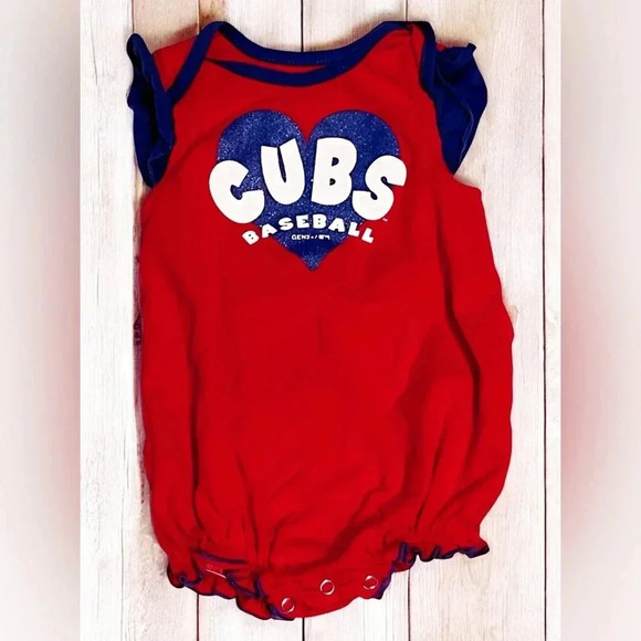 Baby Girl Genuine Merch. Chicago Cubs Ruffled Romper Red Blue Baseball 3-6Mon - Picture 3 of 6